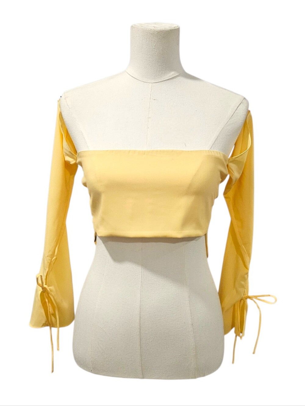 Babyboo Yellow Off-Shoulder Tie-Sleeve Crop Top Size S